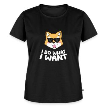Akita Welpe Ich mache was ich will Lustiger Akita - Frauen Premium Bio T-Shirt - Schwarz - Vorne - Selfina (174cm)