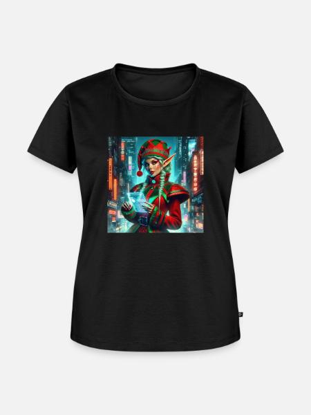 Cyberpunk Weihnachtselfe - Frauen Premium Bio T-Shirt - Schwarz