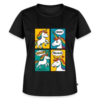 Buntes Regenbogen-Einhorn Comic - Frauen Premium Bio T-Shirt - Schwarz - Vorne - Selfina (174cm)