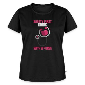 Safety first - Trink mit einer Krankenschwester - Frauen Premium Bio T-Shirt - Schwarz - Vorne - Selfina (174cm)