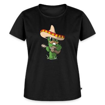 Kaktus mit Sombrero Gitarre Mexiko - Frauen Premium Bio T-Shirt - Schwarz - Vorne - Selfina (174cm)