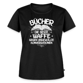 Buch Lesen Bücher Leser Leseratte Bücherwurm - Frauen Premium Bio T-Shirt - Schwarz - Vorne - Selfina (174cm)
