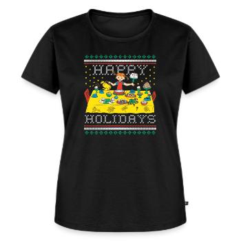 Pippi Langstrumpf Und Herr Nilsson Happy Holidays - Frauen Premium Bio T-Shirt - Schwarz - Vorne - Selfina (174cm)
