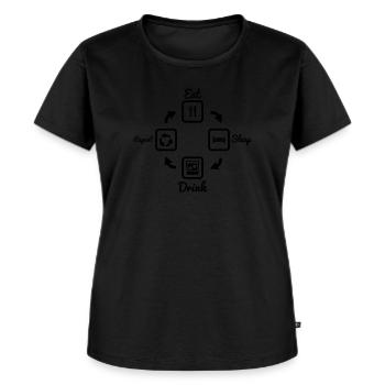 Manger dormir boire répéter, citation, humour - T-shirt Premium bio Femme - noir - Devant - Selfina (174cm)