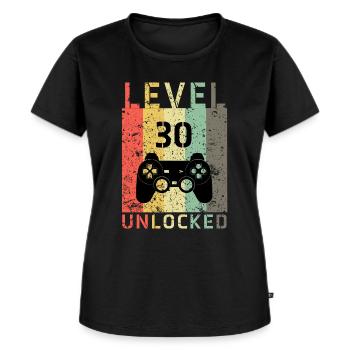 Niveau 30 débloqué - 30e anniversaire - T-shirt Premium bio Femme - noir - Devant - Selfina (174cm)