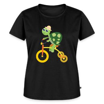 Schildkröte auf Dreirad - Frauen Premium Bio T-Shirt - Schwarz - Vorne - Selfina (174cm)