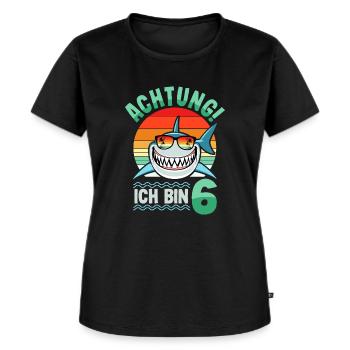 Achtung ich bin 6 - 6. Geburtstag Haifisch 6 Jahre - Frauen Premium Bio T-Shirt - Schwarz - Vorne - Selfina (174cm)