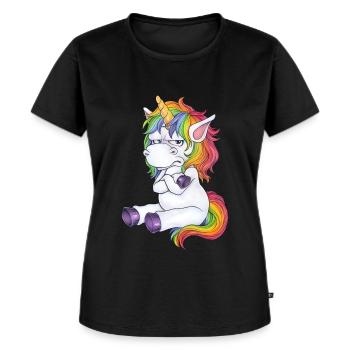 Böses Muffel Einhorn mit bösem Blick Geschenk Witz - Frauen Premium Bio T-Shirt - Schwarz - Vorne - Selfina (174cm)