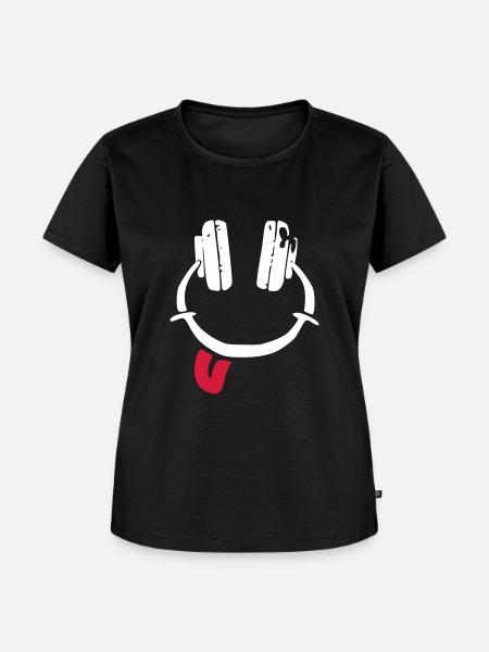 Kopfhörer - Smiley - Zunge - Frauen Premium Bio T-Shirt - Schwarz