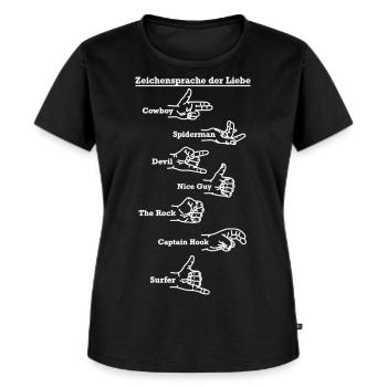 Zeichensprache der Liebe Sex Fick Bumsen Ficken - Frauen Premium Bio T-Shirt - Schwarz - Vorne - Selfina (174cm)