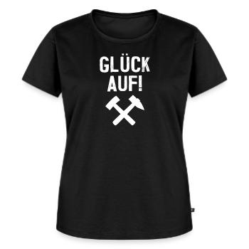 Glück auf schlägel und Eisen Ruhrpott Bergbau Gesc - Frauen Premium Bio T-Shirt - Schwarz - Vorne - Selfina (174cm)