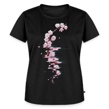 Glitch Kirschblüte moderner Blütenzweig - Frauen Premium Bio T-Shirt - Schwarz - Vorne - Selfina (174cm)