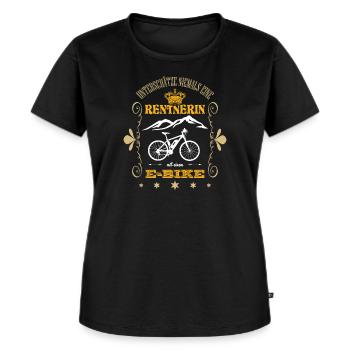 Rentnerin mit einem Ebike Fahrrad - Frauen Premium Bio T-Shirt - Schwarz - Vorne - Selfina (174cm)
