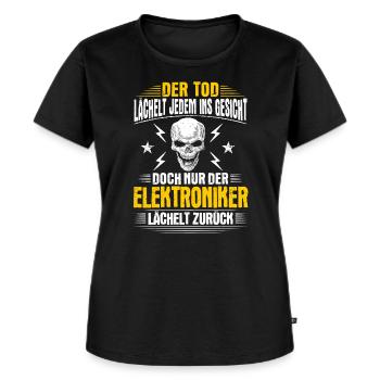 Elektroniker Elektriker Tod Lächeln Geschenk - Frauen Premium Bio T-Shirt - Schwarz - Vorne - Selfina (174cm)