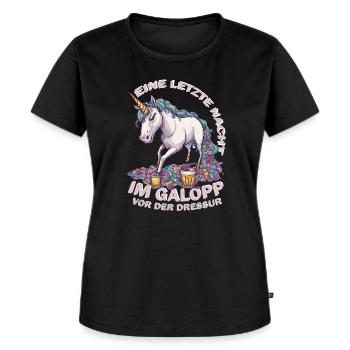 JGA | Eine letzte Nacht im Galopp, vor der Dressur - Frauen Premium Bio T-Shirt - Schwarz - Vorne - Selfina (174cm)