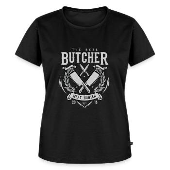 The Real Butcher Meat Hunter - Frauen Premium Bio T-Shirt - Schwarz - Vorne - Selfina (174cm)