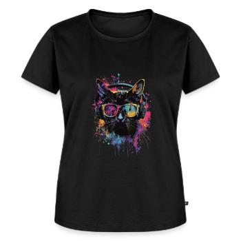 Schwarze Katze - Frauen Premium Bio T-Shirt - Schwarz - Vorne - Selfina (174cm)