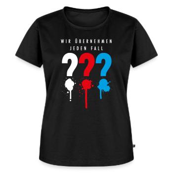 Die Drei ??? Wir übernehmen jeden Fall - Frauen Premium Bio T-Shirt - Schwarz - Vorne - Selfina (174cm)