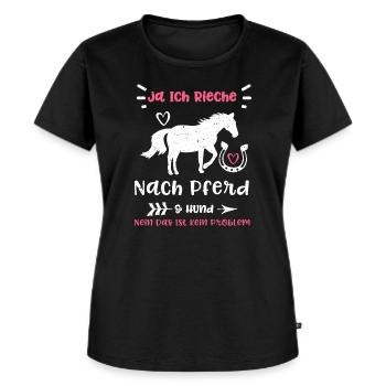 Ja Ich Rieche Nach Pferd & Hund... - Frauen Premium Bio T-Shirt - Schwarz - Vorne - Selfina (174cm)