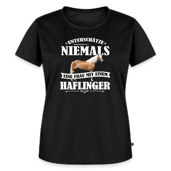 Haflinger Unterschätze nie Pferd Frauen Geschenk - Frauen Premium Bio T-Shirt - Schwarz - Vorne - Selfina (174cm)