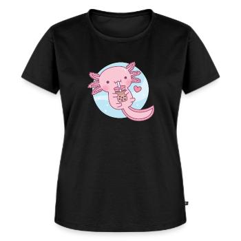 Süßer Axolotl liebt Bubble Tea - Frauen Premium Bio T-Shirt - Schwarz - Vorne - Selfina (174cm)