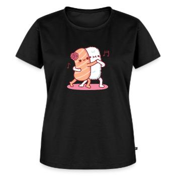Sushi au saumon mignon dansant au tango drôle - T-shirt Premium bio Femme - noir - Devant - Selfina (174cm)