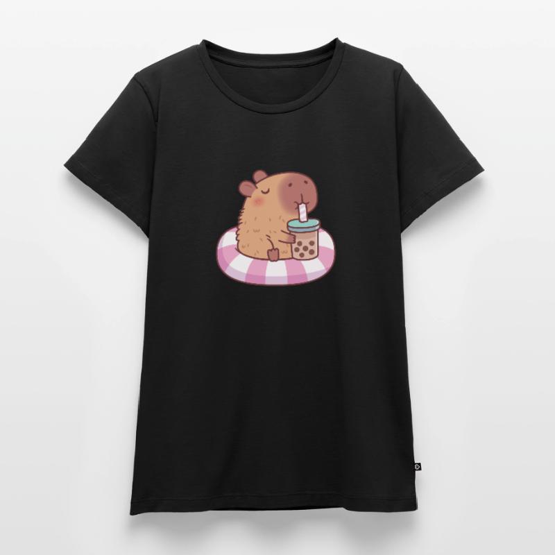 Cute Capybara On Pool Float Drinking Bubble Tea Women's Premium Organic T-shirt