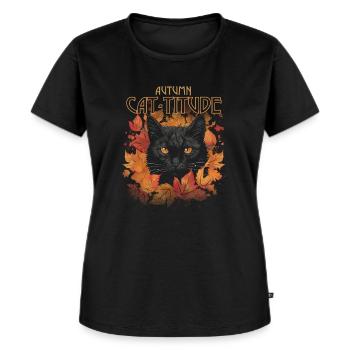 Schwarze Katze - Frauen Premium Bio T-Shirt - Schwarz - Vorne - Selfina (174cm)