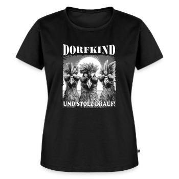 Village enfant et fier de l’être ! Poulets fermiers et fermiers - T-shirt Premium bio Femme - noir - Devant - Selfina (174cm)