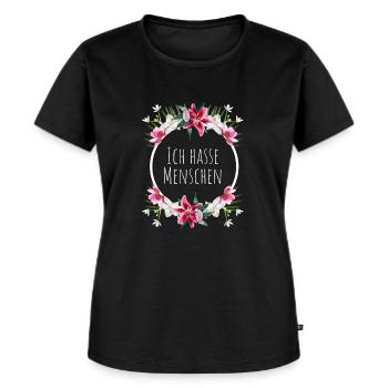 Ich hasse Menschen mit Blumenkranz - Frauen Premium Bio T-Shirt - Schwarz - Vorne - Selfina (174cm)