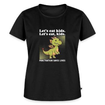 Let's Eat Kids Interpunktion rettet Leben - Frauen Premium Bio T-Shirt - Schwarz - Vorne - Selfina (174cm)