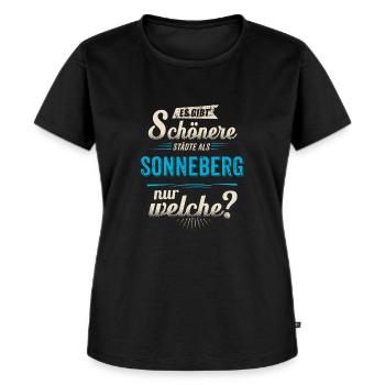 Heimat Stadt - Sonneberg - blau retro - RAHMENLOS - Frauen Premium Bio T-Shirt - Schwarz - Vorne - Selfina (174cm)
