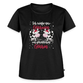 Ich trinke nur Glühwein von glücklichen Glühen - Frauen Premium Bio T-Shirt - Schwarz - Vorne - Selfina (174cm)