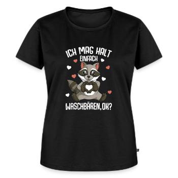 Waschbär Ich mag halt Waschbären - Frauen Premium Bio T-Shirt - Schwarz - Vorne - Selfina (174cm)