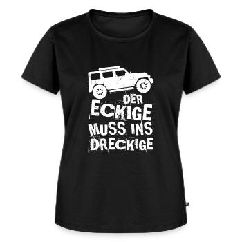 Der Eckige muss ins Dreckige Geländewagen Shirt - Frauen Premium Bio T-Shirt - Schwarz - Vorne - Selfina (174cm)