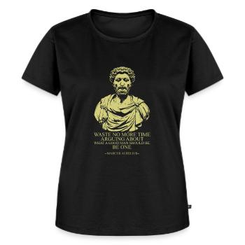 Marc Aurèle - T-shirt Premium bio Femme - noir - Devant - Selfina (174cm)
