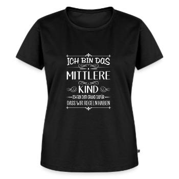 Ich bin das mittlere Kind der Grund für Regeln - Frauen Premium Bio T-Shirt - Schwarz - Vorne - Selfina (174cm)