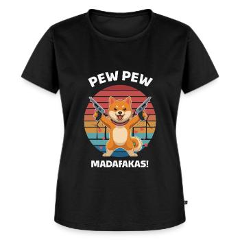 PEW PEW ! *noir - Shiba inu - T-shirt Premium bio Femme - noir - Devant - Selfina (174cm)