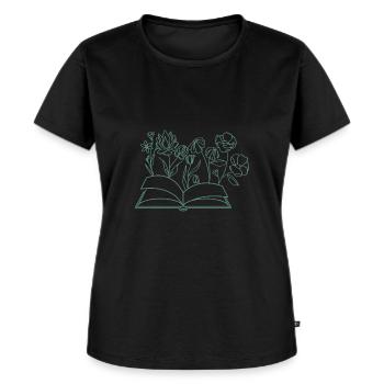 Buch mit Blumen, Lesen, Hobby, Leseratte, Blumen - Frauen Premium Bio T-Shirt - Schwarz - Vorne - Selfina (174cm)