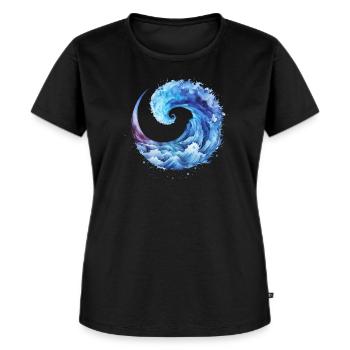 Blaue Welle, Wasser, Surfen, Meer, Sommer, Wellen - Frauen Premium Bio T-Shirt - Schwarz - Vorne - Selfina (174cm)