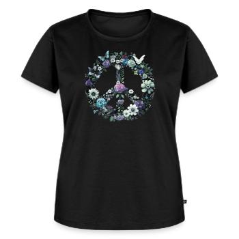 Peacezeichen Blumen, Peace Symbol, Friedenszeichen - Frauen Premium Bio T-Shirt - Schwarz - Vorne - Selfina (174cm)