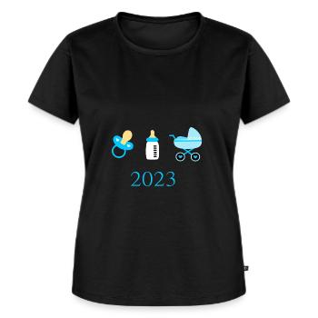 Baby 2023 Geburt Junge Vorlage personalisierbar - Frauen Premium Bio T-Shirt - Schwarz - Vorne - Selfina (174cm)