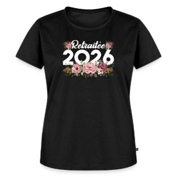 Retraitée 2026 - T-shirt Premium bio Femme - noir - Devant - Selfina (174cm)
