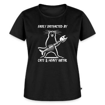 Chat Heavy Metal Musique Humour Drôle Idée Cadeau - T-shirt Premium bio Femme - noir - Devant - Selfina (174cm)