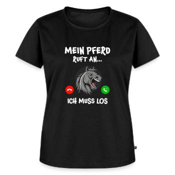 Mein Pferd ruft an Ich muss los Funny - Frauen Premium Bio T-Shirt - Schwarz - Vorne - Selfina (174cm)