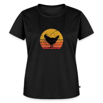Rétro soleil poules coq oiseau cadeau - T-shirt Premium bio Femme - noir - Devant - Selfina (174cm)