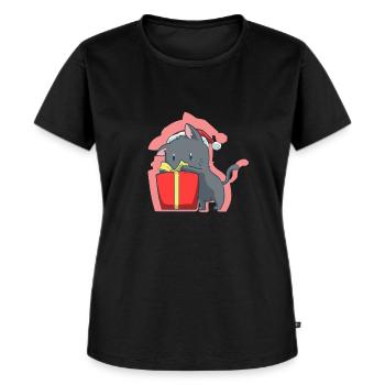 Chat noël - T-shirt Premium bio Femme - noir - Devant - Selfina (174cm)