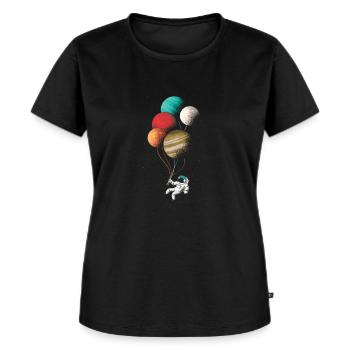 Astronaut mit Luftballons! Weltall, Fantasie - Frauen Premium Bio T-Shirt - Schwarz - Vorne - Selfina (174cm)