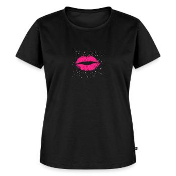 Hot Pink Neon-Lippen - Frauen Premium Bio T-Shirt - Schwarz - Vorne - Selfina (174cm)
