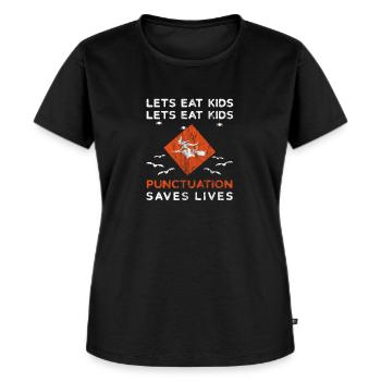 Lets eat Kids. Punctuation saves Lives | Halloween - Frauen Premium Bio T-Shirt - Schwarz - Vorne - Selfina (174cm)